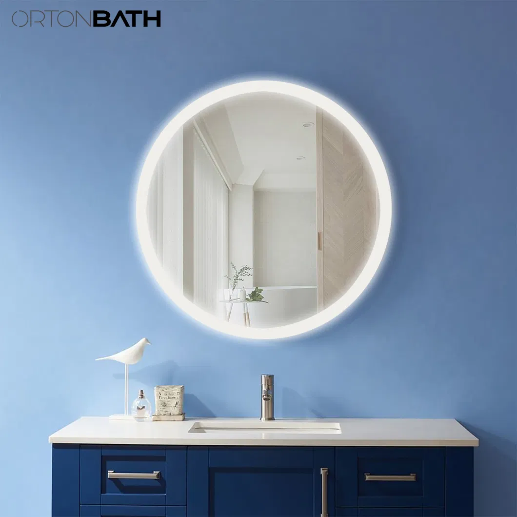 Ortonbath Round Frameless LED Bathroom Mirror with Lights, Dimmable Vanity Mirror, Wall Mounted Smart Mirror and Adjustable 3000-6000K Color Temperature