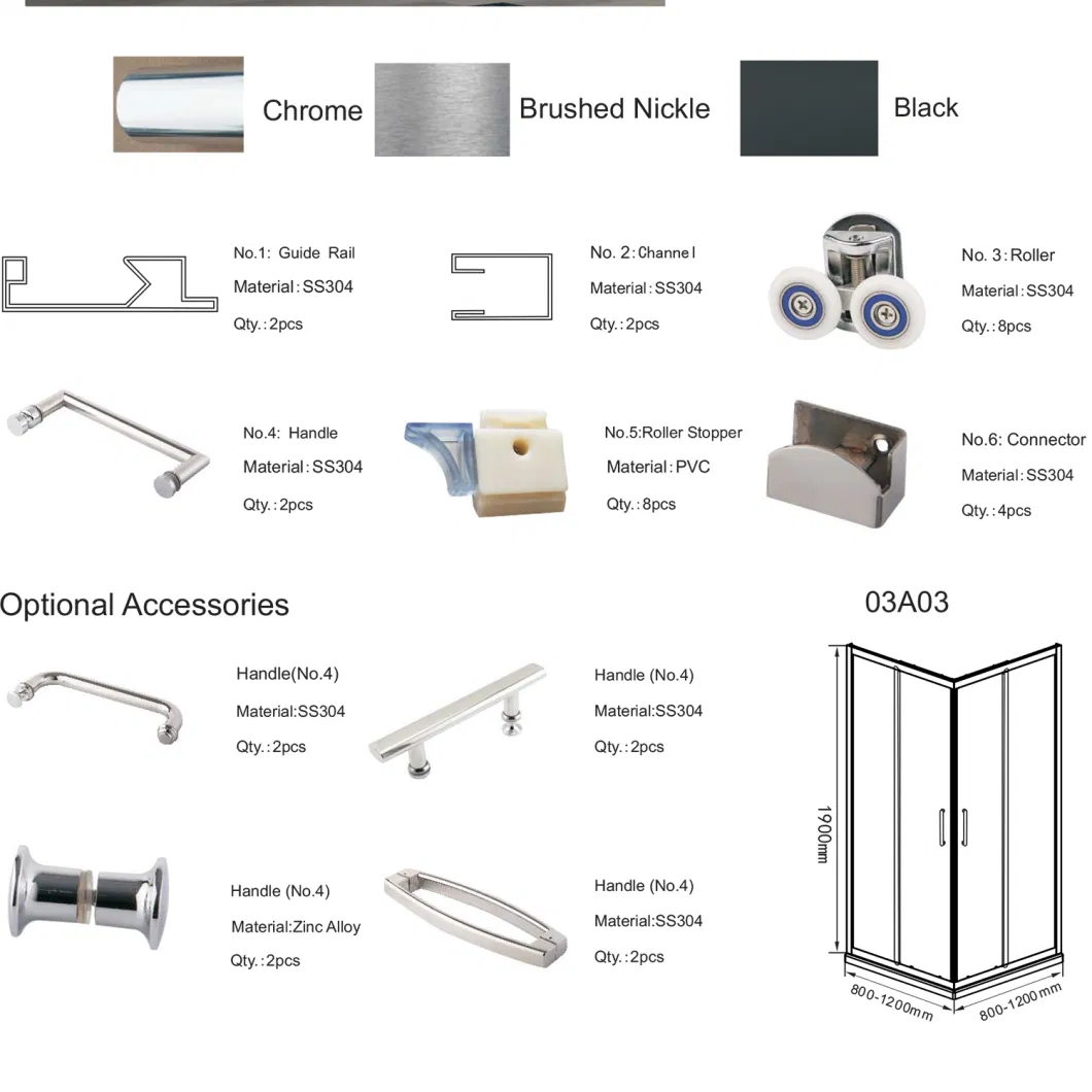 Stainless Steel Shower Door Sliding Shower Enclosure with Frame and Double Handles Shower Room Cubicle with Tray