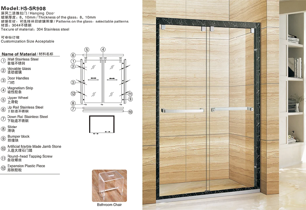 8mm 10mm Glass Hotel Bathroom Shower Box Shower Tall Shower Screen in Foshan