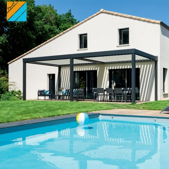 Toit de patio imperméable de luxe, mobilier de jardin extérieur, belvédère en aluminium, pergola motorisée pour SPA, pare-soleil, persienne de toit avec écran latéral